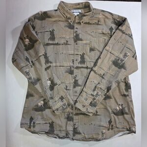Vintage Columbia River Lodge Hunting Dog Print Shirt XXL Men's Lab Pointer GSP